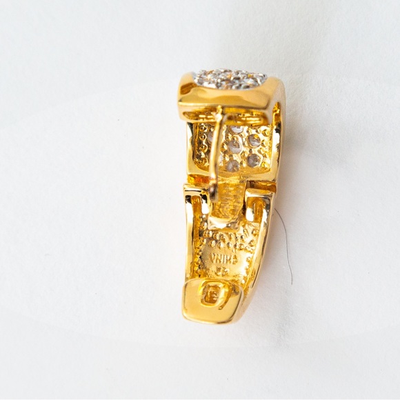 Quiet luxury huggie hoop gold tone earrings pave CZ minimalist by Brilliante - Picture 11 of 16